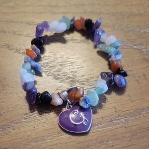 Colorful Gemstone Bracelet with Heart Charm with G on each side size Sm